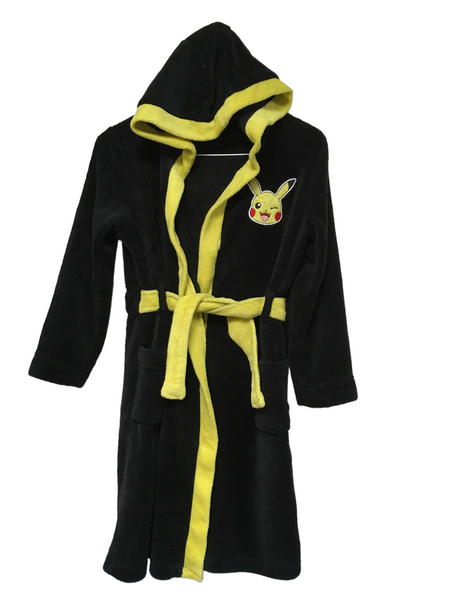 Pokemon Pikachu Black/Yellow Soft Fleece Hooded Dressing Gown Robe - Boys 8yrs