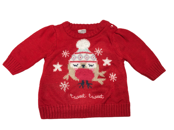 F F Red Tweet Tweet Christmas Robin Jumper Unisex 0 1m Growth Spurtz