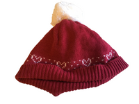 Red & White Heart Fair Isle Christmas Bobble Hat - Girls 18-24m