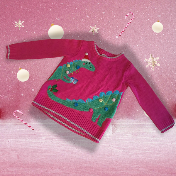Tu Girls Pink Christmas Dinosaur Jumper - Girls 18-24m