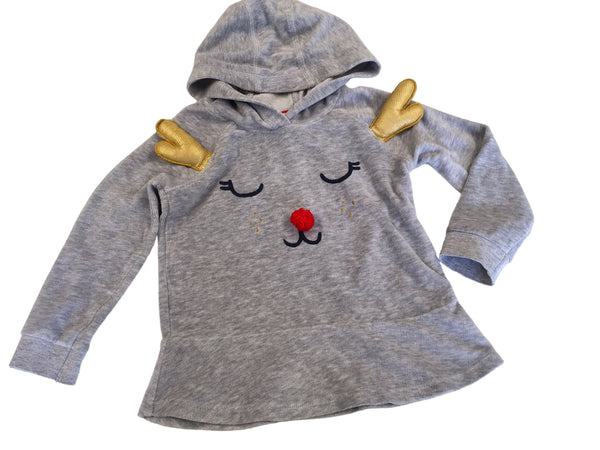 George Festive Fun Grey Reindeer Soft Velour Christmas Hoodie Jumper - Girls 3-4yrs