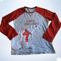 M&S Girls Red/Grey Always Chilling Christmas Polar Bear Pyjama Top - Girls 12-13yrs