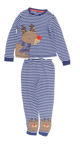 George Navy Striped Reindeer Kids Christmas Pyjamas - Unisex 7-8yrs