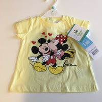 Brand New Disney Baby Mickey and Minnie Mouse Love Yellow T-Shirt - Unisex 6m