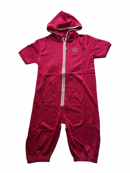 Brand New Ellos Girls Cerise Pink Hooded Soft Jersey Onesie with Embellished Crown Motif - Girls 7-8yrs