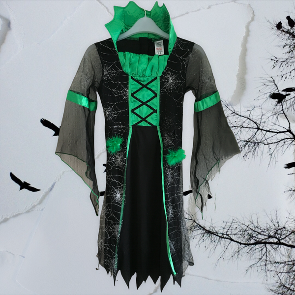Tesco Girls Black/Green Halloween Witch Fancy Dress Costume - Girls 5-6yrs
