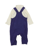 Little Bird By Jools Oliver Retro Stripe Blue Dungarees & Ribbed Top Outfit - Unisex 3-6m