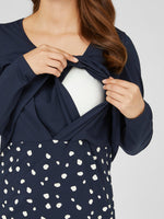 Brand New Mamalicious Arianna Navy Organic Cotton Nursing Dress - Size Maternity M UK 10-12