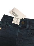 Brand New M&S Dark Petrol Blue Baby Jeans with Adjustable Waist - Boys 6-9m