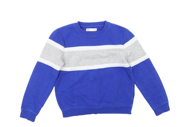 M&S Blue Sweatshirt with Grey/White Stripe - Boys 9-10yrs