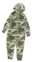 M&S Green Khaki Army Camo Soft Zip Up Hooded Onesie - Boys 9-10yrs