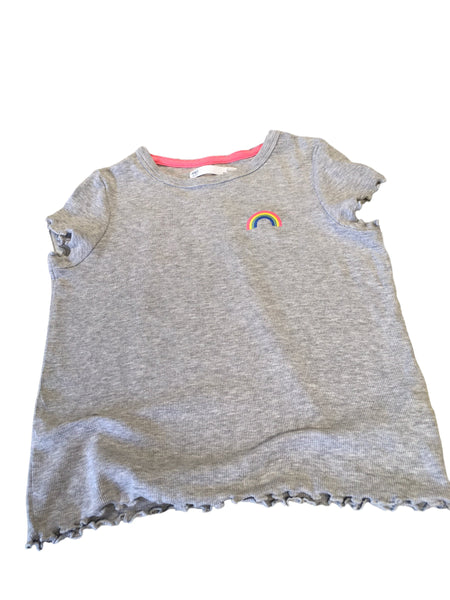 M&S Grey Ribbed S/S Top with Rainbow Chest Motif - Girls 6-7yrs