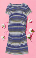 M&S Maternity Blue Stripes & Spots S/S T-Shirt Dress - Size Maternity UK 12