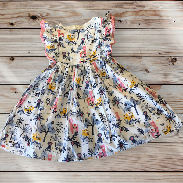 M&S White Blue and Pink Animals Print Cotton Sun Dress - Girls 4-5yrs