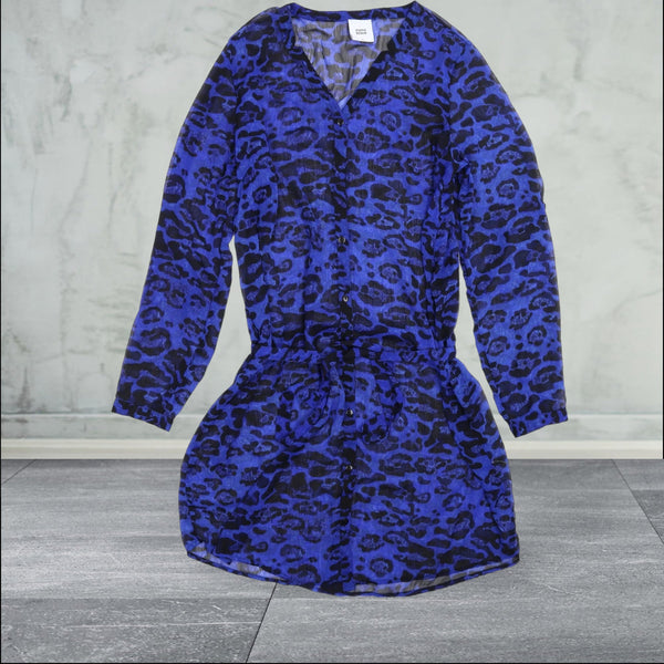 Mamalicious Blue/Black Animal Print Sheer Chiffon Shirt Dress - Size Maternity XL UK 14-16