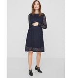 Brand New Mamalicious Sonya Navy L/S Jersey ABK Lace Dress - Size Maternity XS UK 6
