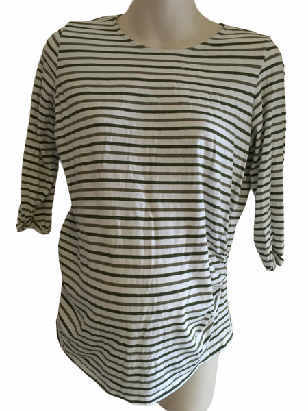 New Look Maternity White Brown Striped 3/4 Sleeve Top - Size Maternity UK 14
