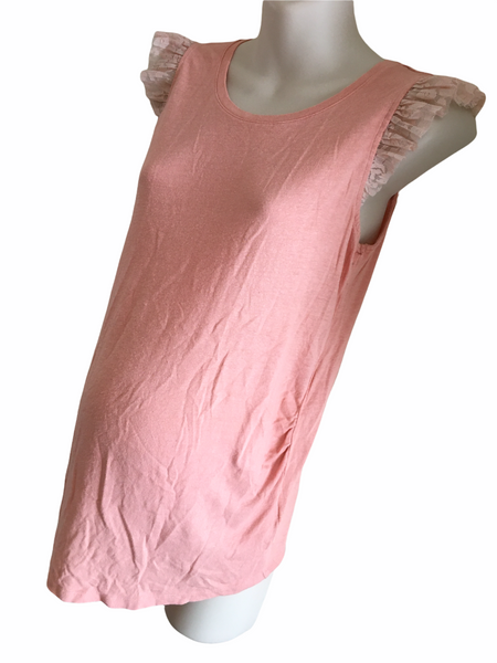 H&M Mama Coral Pink Sleeveless Lace Top - Size Maternity M UK 12-14
