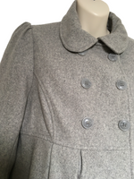 H&M Mama Grey Double Breasted Wool Winter Coat - Size Maternity M UK 12-14