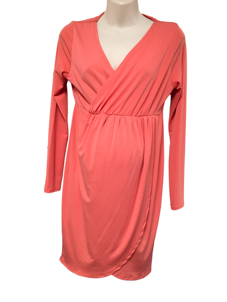 Topshop Maternity Orange/Coral L/S Stretch Midi Dress - Size Maternity UK 12