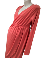 Topshop Maternity Orange/Coral L/S Stretch Midi Dress - Size Maternity UK 12
