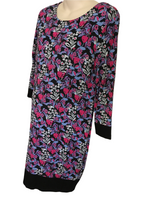 Jojo Maman Bebe Black/Pink/Blue Floral L/S Jersey Dress - Size Maternity L UK 16-18