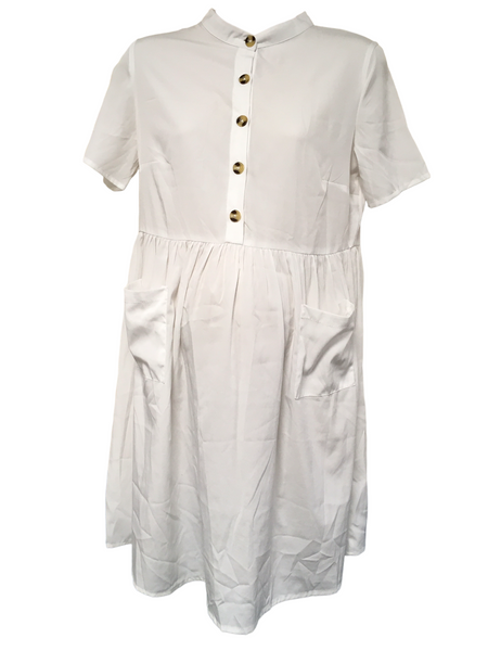 Boohoo White Button Front Smock Dress - Size Maternity UK 8