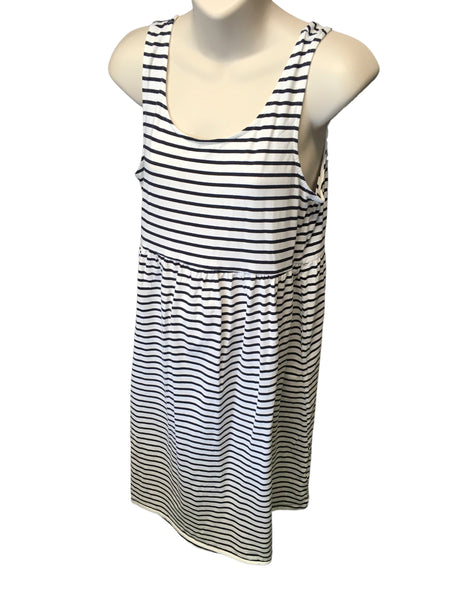 H&M Mama Navy/White Breton Sleeveless Jersey Summer Dress - Size Maternity L UK 16-18