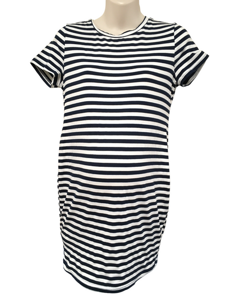 Shein Breton Stripe Navy/White Stretch Mini Dress - Size Maternity M UK 12-14