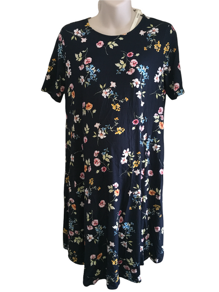 Brand New Asos Maternity Navy Blue Floral T-Shirt Tea Dress - Size Maternity UK 14