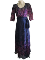 Seraphine Navy Blue & Purple Floral Silk Long Gown Occasion Dress - Size Maternity UK 8