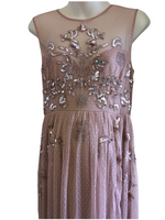 Maya Deluxe Maternity Dobby Blush Pink Mesh Embellished Sequin Maxi Party Evening Dress - Size Maternity UK 14