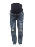 New Look Jenna Over Bump Skinny Distressed Blue Jeans Ripped Knee - Size Maternity UK 8
