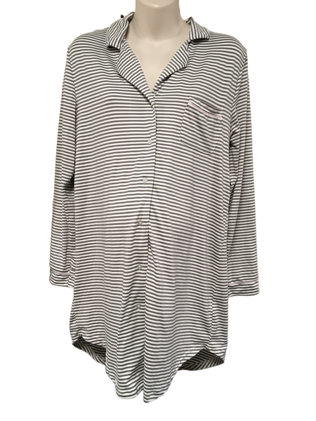 Love to Lounge Grey Striped L/S Button Front Nursing Nightshirt - Size Maternity XS UK 6-8