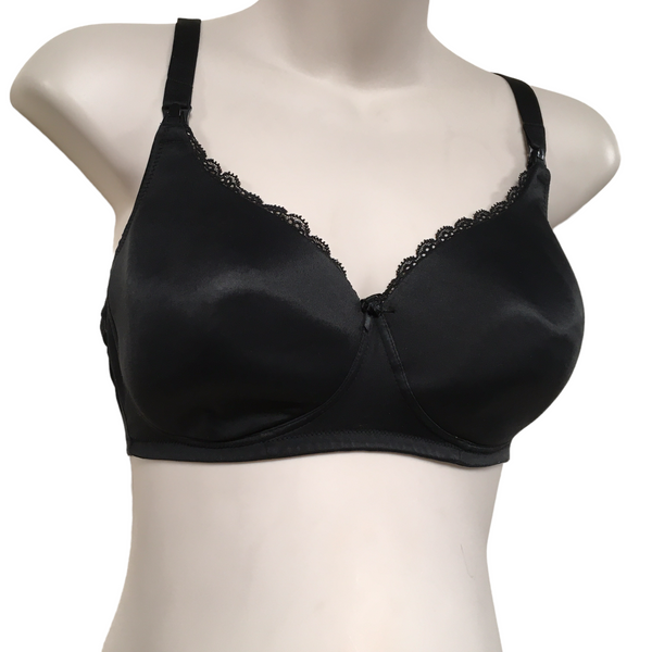 M&S Black Non-Wired Padded Nursing Bra with Lace Trim - Size UK