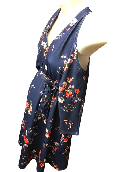 Want That Trend Navy & Pink Floral Jersey Dress - Size Maternity UK 14