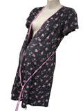 Regina Grey/Pink Floral Wrap Nursing Nightie - Size Maternity UK 14