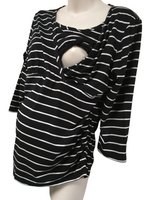 Mothercare Black/White Layered 3/4 Sleeve Nursing Top - Size Maternity L UK 16-18