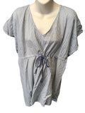 Esmara Blue / White Pinstripe Drawstring S/S Tunic Top - Size Maternity M UK 12-16