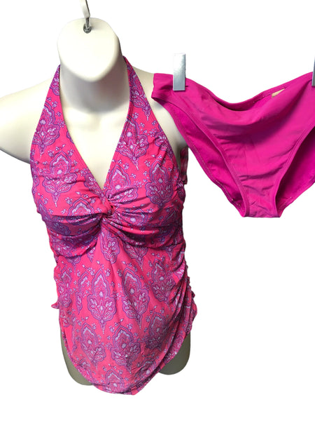 Old Navy Pink Paisley Print Halterneck Tankini Swimsuit - Size Maternity M UK 12-14
