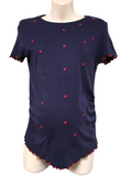 DP Maternity Navy/Red Heart Embroidered S/S Top - Size Maternity UK 14