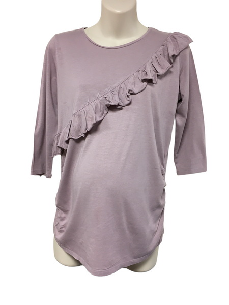 New Look Maternity 3/4 Sleeve Lilac Ruffle Top - Size Maternity UK 10