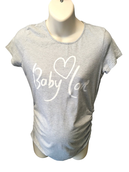 Mothercare Grey Baby Love Ruched S/S T-Shirt - Size Maternity UK 10