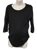 H&M Mama Black 3/4 Faux Leather Sleeve Scoop Neck Top - Size Maternity M UK 12-14