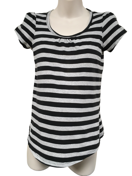 Moda at Mothercare Grey/Black Striped Scoop Neck T-Shirt - Size Maternity UK 8
