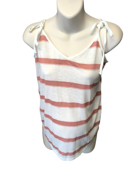 New Look Maternity White/Pink Striped Soft Knit Tie Shoulder Top - Size Maternity UK 10