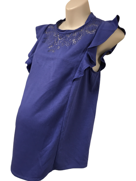 Isabel Maternity Blue Ruffle Sleeve Cut out Frill Top - Size Maternity XS UK 6-8