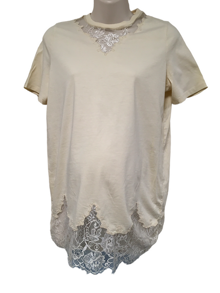 Asos Design Maternity Nude Lace Mix Longline T-Shirt - Size Maternity UK 10