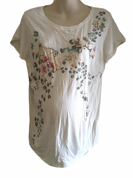 H&M Mama White Floral Glitter S/S Top - Size Maternity XL UK 20-22