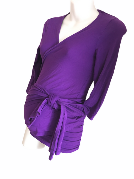 Jojo Maman Bebe Purple 3/4 Sleeve Stretch Wrap Top - Size Maternity XS UK 6-8